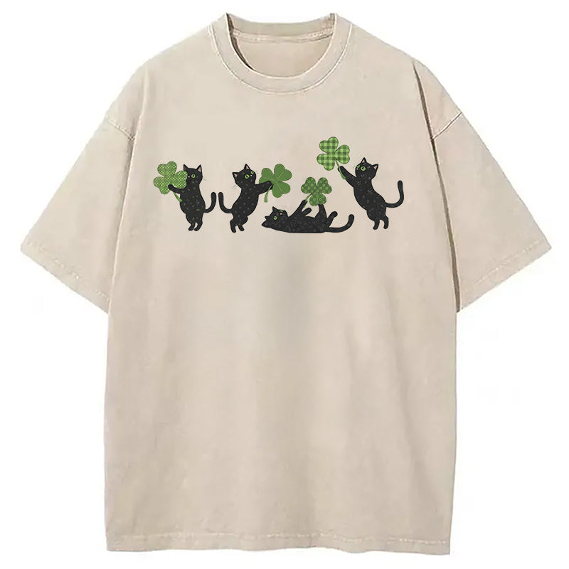 St Patricks Day Cat Washed T-Shirt