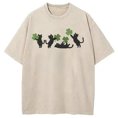 St Patricks Day Cat Washed T-Shirt