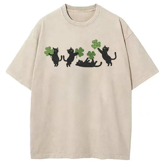 St Patricks Day Cat Washed T-Shirt