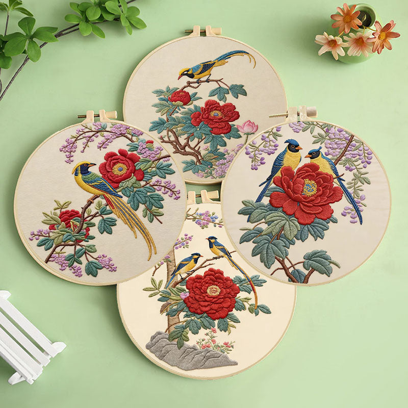 Peony And Bird Embroidery Kit