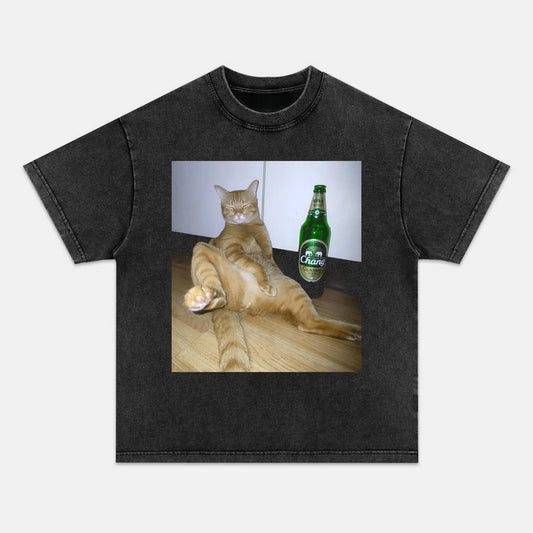 Wacky Drunk Cat with Empty Bottles T-shirt