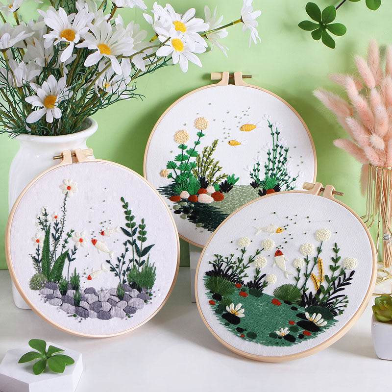 UrCustomHUB “Garden Beneath the Water” Embroidery Kit: Where Fish, Ferns, and Flowers Come Alive