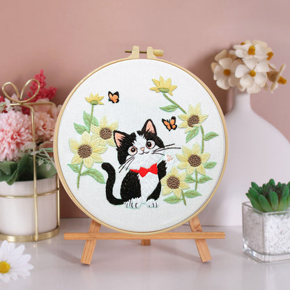 Whimsical Cat And Garden Embroidery Kit