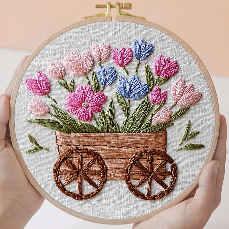 Rubbyoo Embroidery Kit -Spring Cart | For Craft Lover  Cozy Crafts
