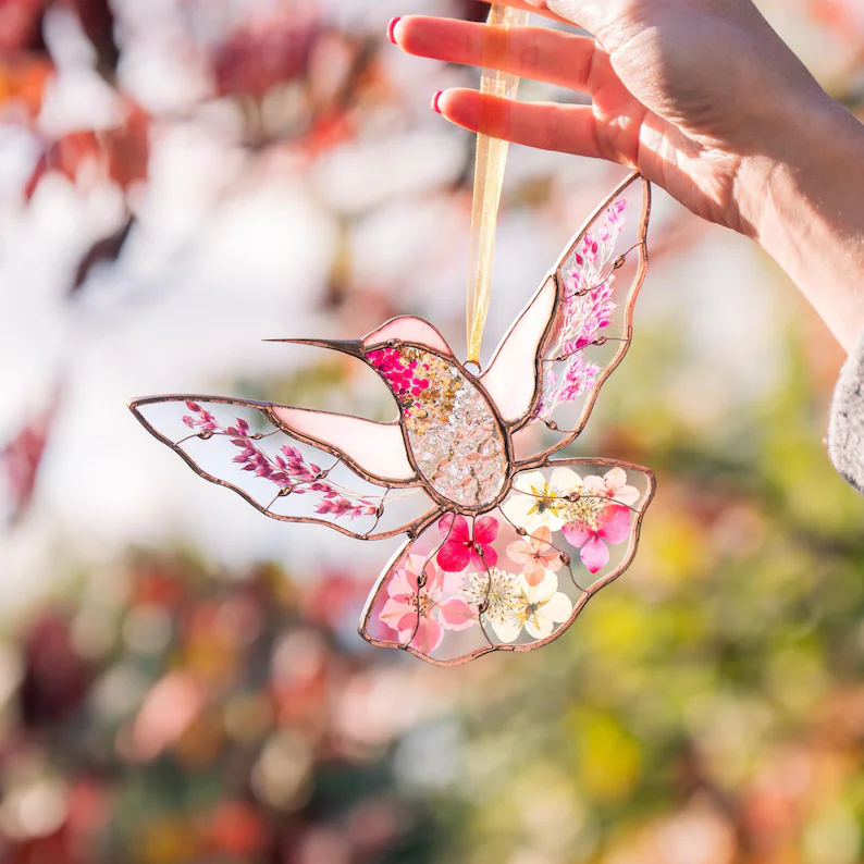 Stained Glass Hummingbird Suncatcher - Home Decoration