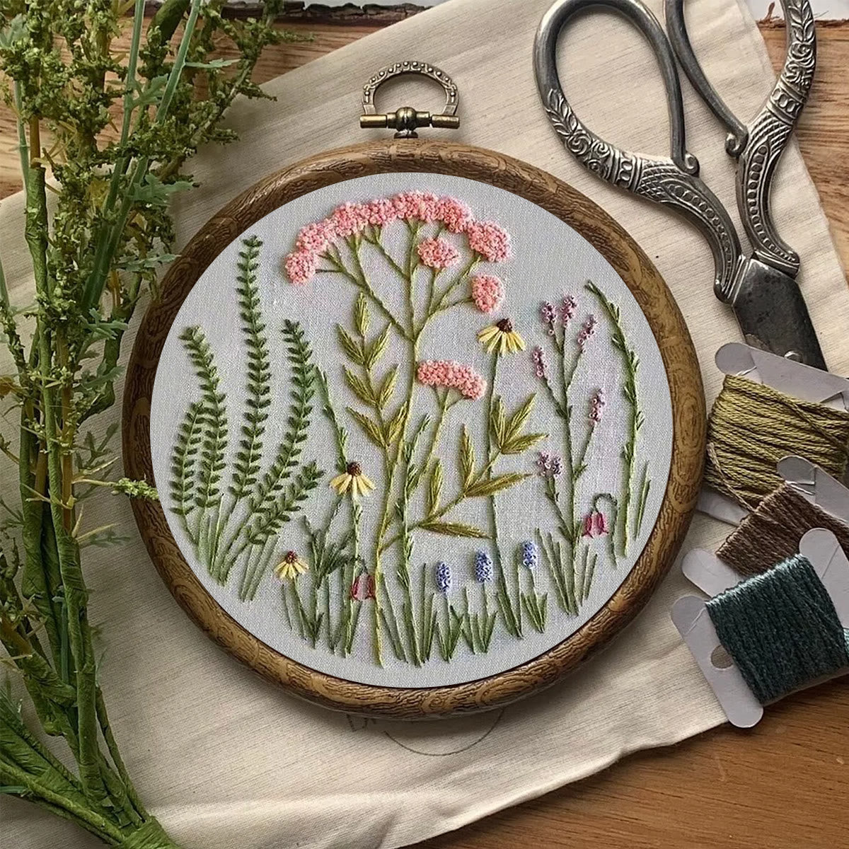 Rubbyoo Embroidery Kit-Wildflowers Pattern | Embroidery Kit For Beginner,Modern Embroidery