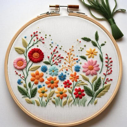 Rubbyoo Embroidery Kit - Meadow Flowers Needlecraft Kit Wall Art