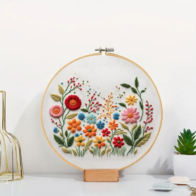 Rubbyoo Embroidery Kit - Meadow Flowers Needlecraft Kit Wall Art