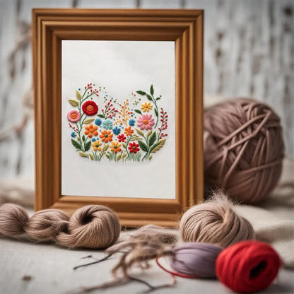 Rubbyoo Embroidery Kit - Meadow Flowers Needlecraft Kit Wall Art