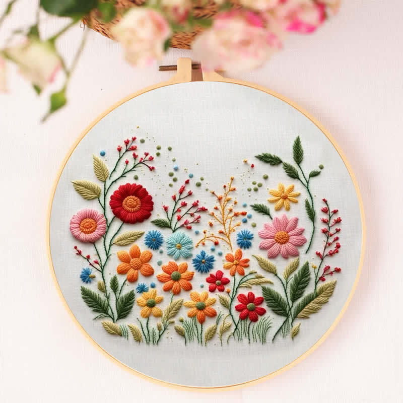 Rubbyoo Embroidery Kit - Meadow Flowers Needlecraft Kit Wall Art