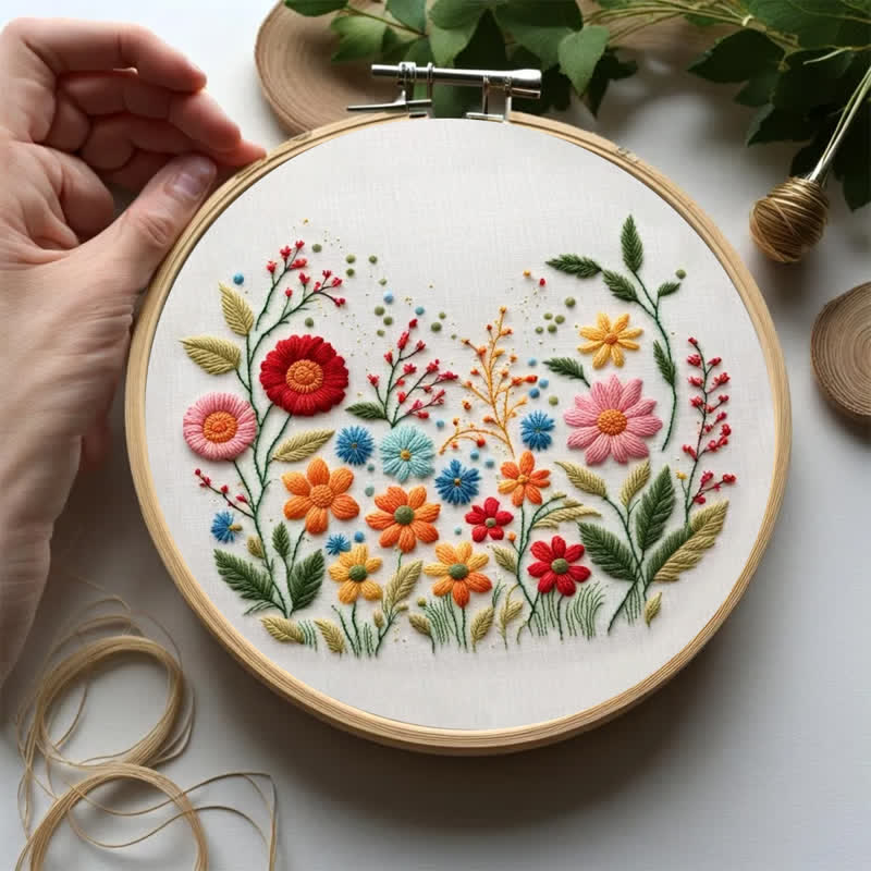 Rubbyoo Embroidery Kit - Meadow Flowers Needlecraft Kit Wall Art