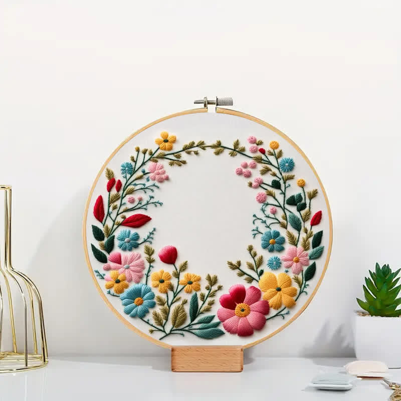 Rubbyoo Embroidery Kit - Flowers Diy Kit For Women