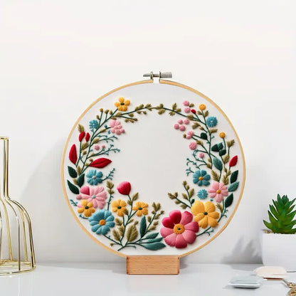 Rubbyoo Embroidery Kit - Flowers Diy Kit For Women
