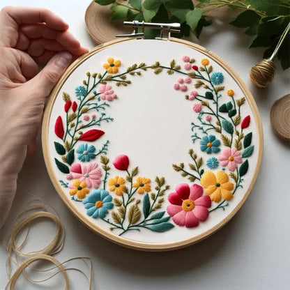 Rubbyoo Embroidery Kit - Flowers Diy Kit For Women