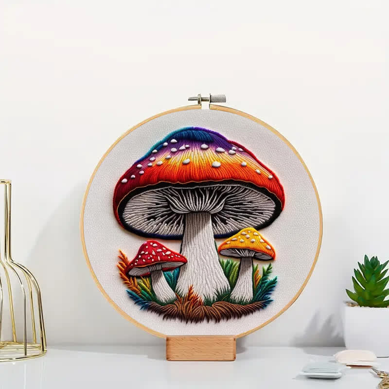 Rubbyoo Embroidery Kit - Cute Colorful Mushrooms