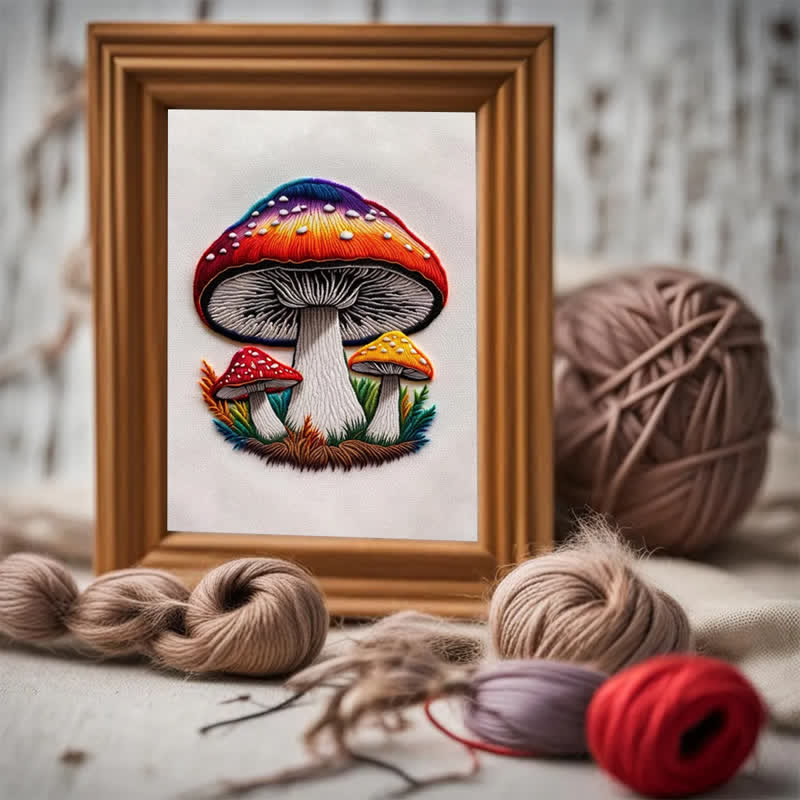 Rubbyoo Embroidery Kit - Cute Colorful Mushrooms