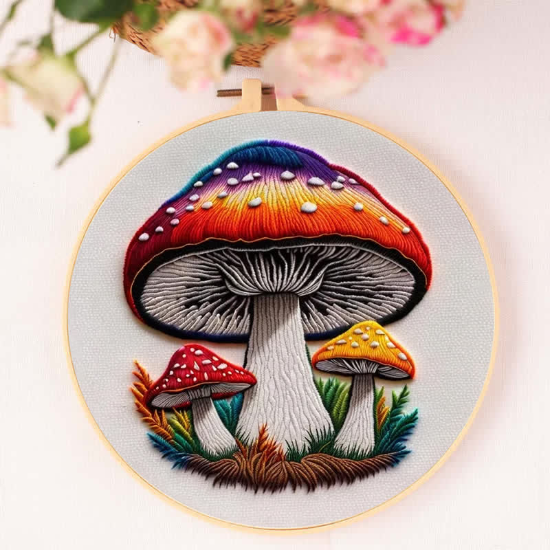 Rubbyoo Embroidery Kit - Cute Colorful Mushrooms