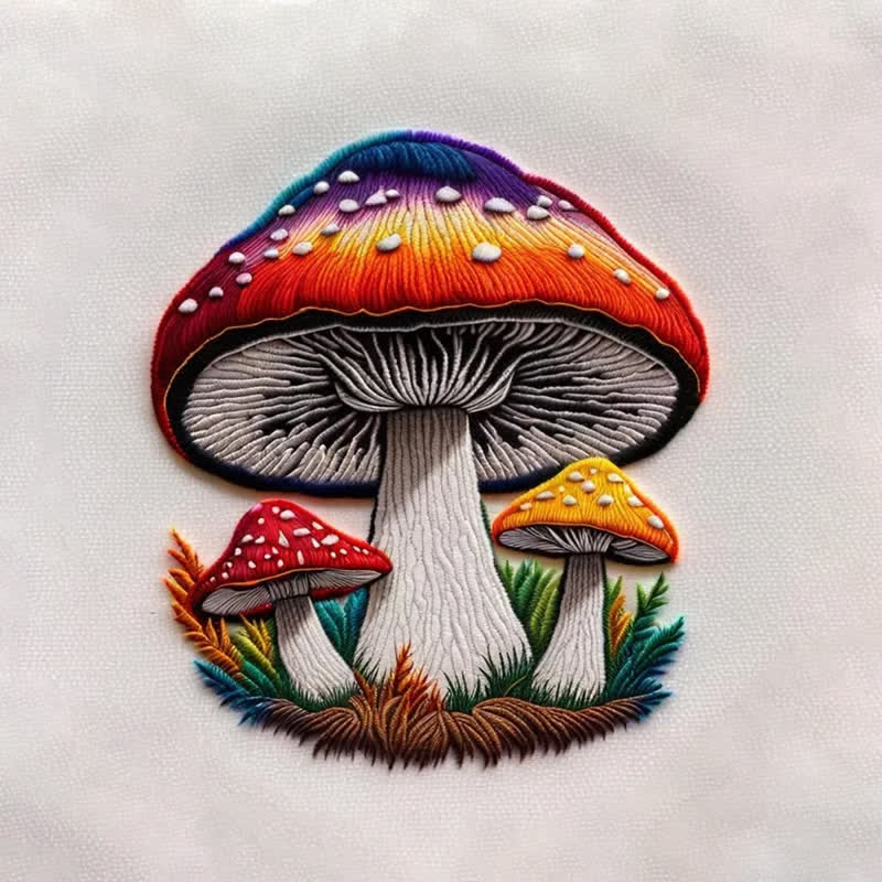 Rubbyoo Embroidery Kit - Cute Colorful Mushrooms