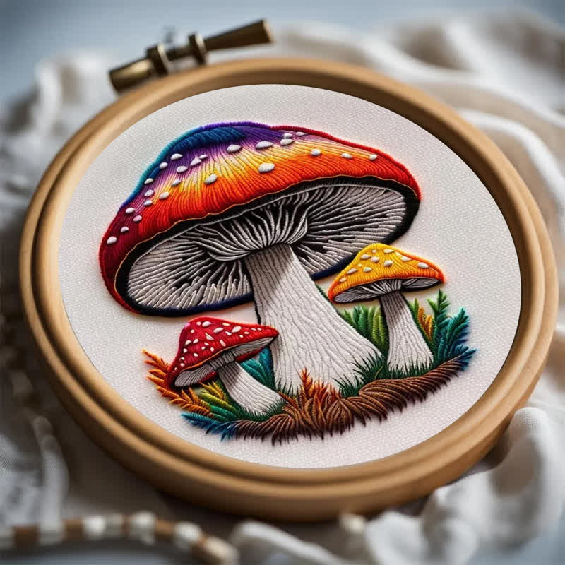 Rubbyoo Embroidery Kit - Cute Colorful Mushrooms