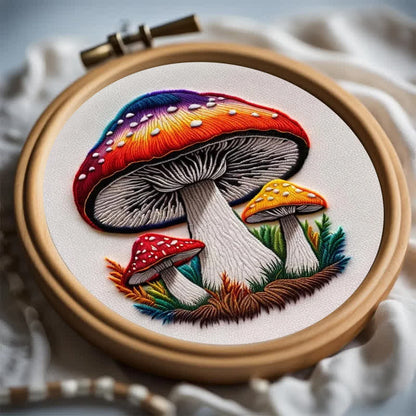 Rubbyoo Embroidery Kit - Cute Colorful Mushrooms