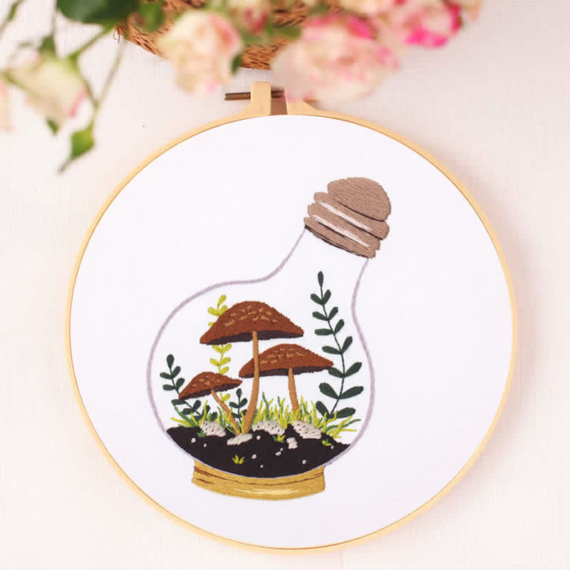 Rubbyoo Embroidery Kit - Glass Bottle Mushroom