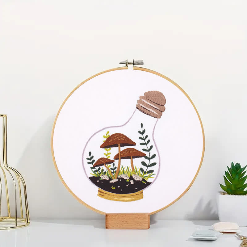 Rubbyoo Embroidery Kit - Glass Bottle Mushroom