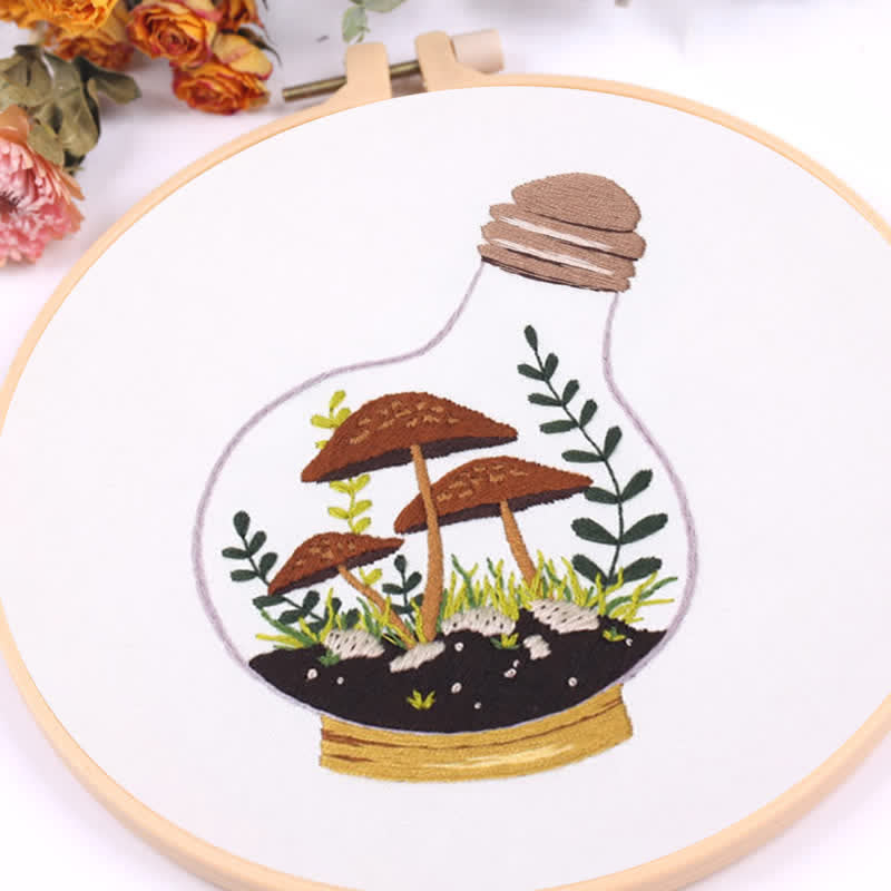 Rubbyoo Embroidery Kit - Glass Bottle Mushroom