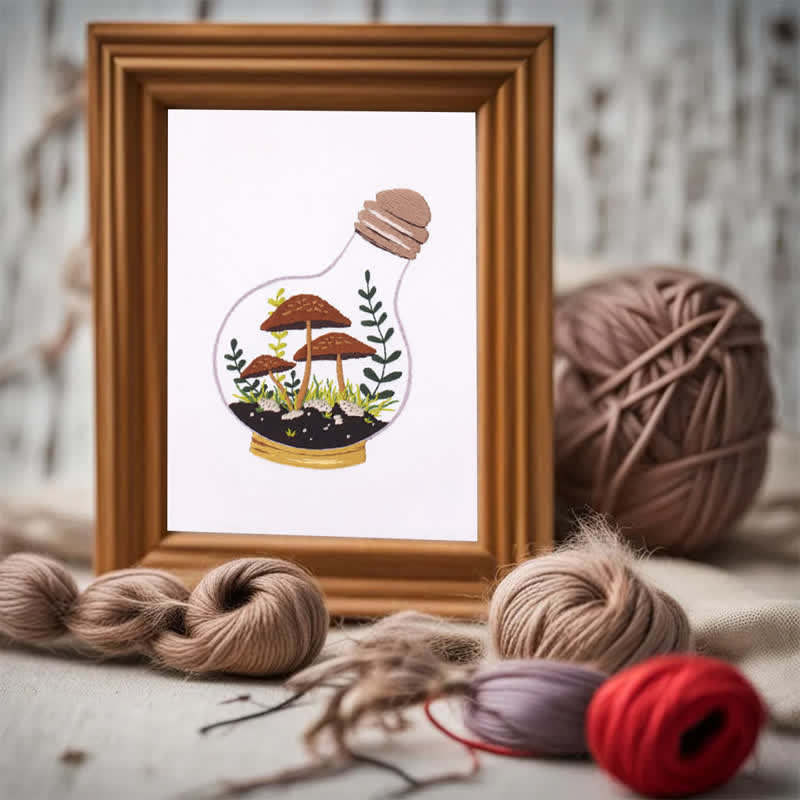 Rubbyoo Embroidery Kit - Glass Bottle Mushroom