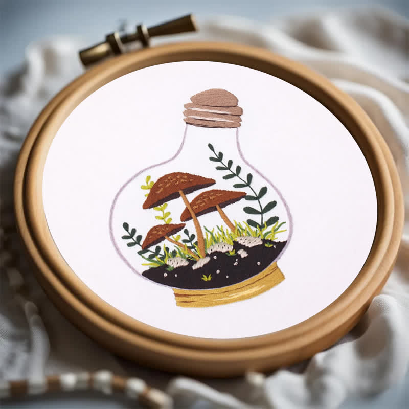 Rubbyoo Embroidery Kit - Glass Bottle Mushroom