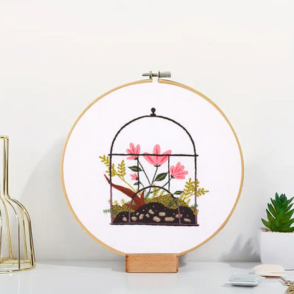 Rubbyoo Embroidery Kit - Flowers And Plants In Cage