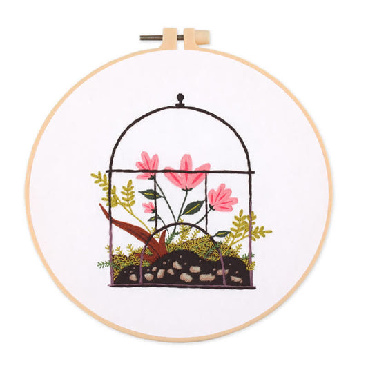 Rubbyoo Embroidery Kit - Flowers And Plants In Cage