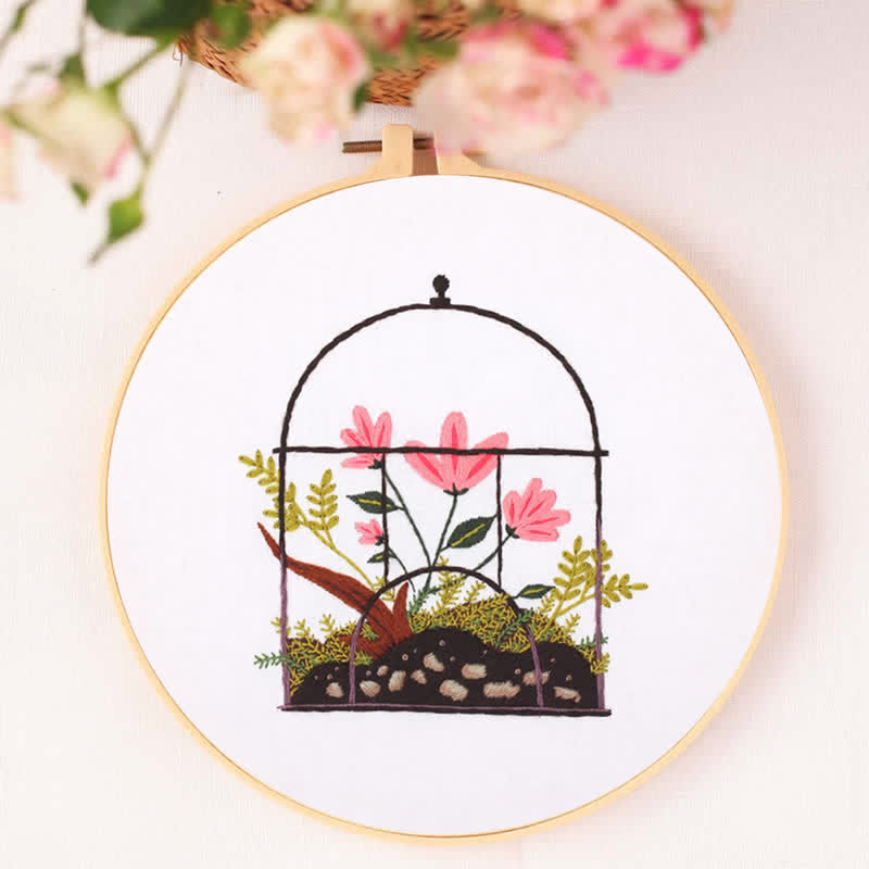 Rubbyoo Embroidery Kit - Flowers And Plants In Cage