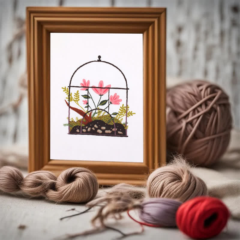 Rubbyoo Embroidery Kit - Flowers And Plants In Cage