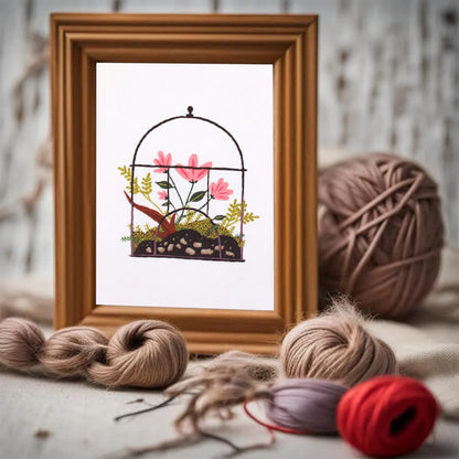 Rubbyoo Embroidery Kit - Flowers And Plants In Cage