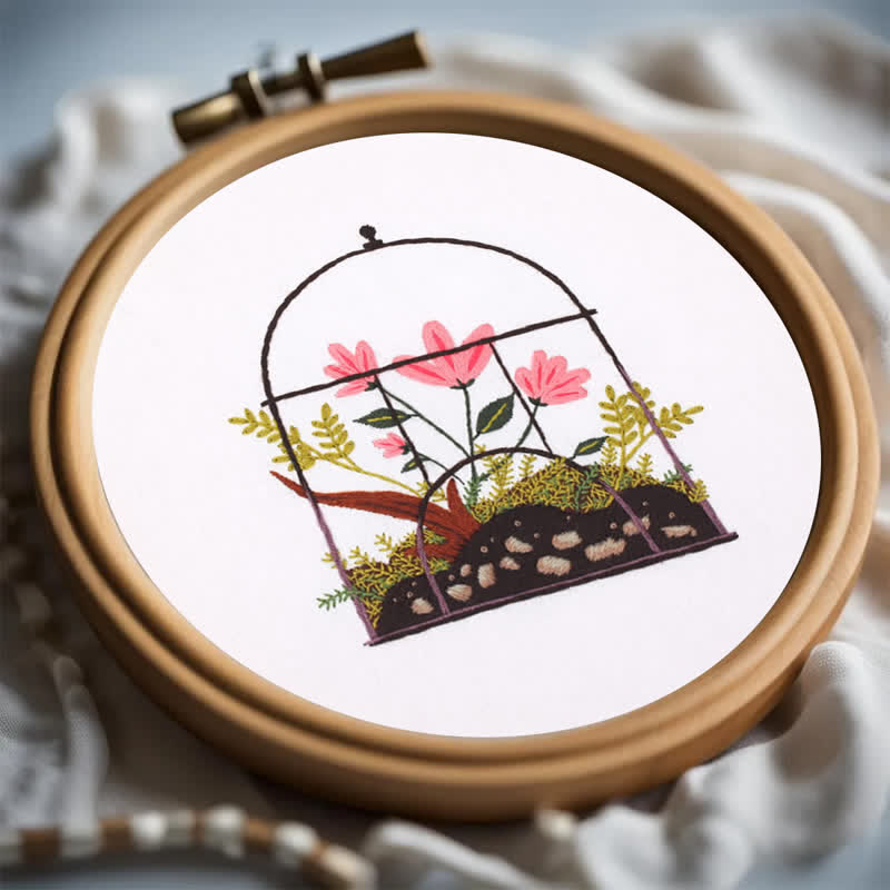 Rubbyoo Embroidery Kit - Flowers And Plants In Cage