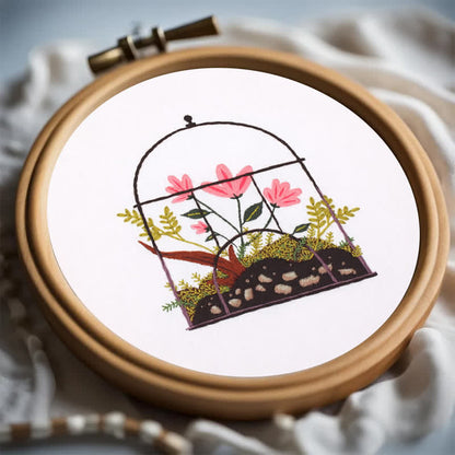 Rubbyoo Embroidery Kit - Flowers And Plants In Cage