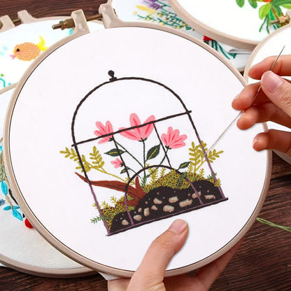 Rubbyoo Embroidery Kit - Flowers And Plants In Cage