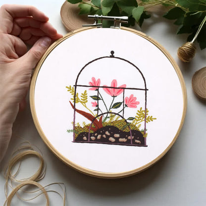 Rubbyoo Embroidery Kit - Flowers And Plants In Cage