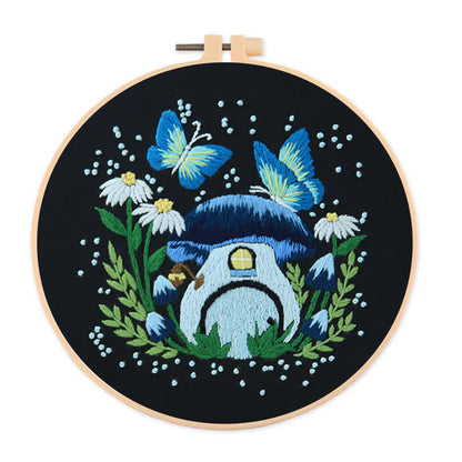 Rubbyoo Embroidery Kit - Blue Dreamy Glowing Mushroom House