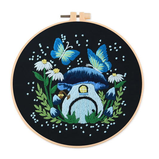 Rubbyoo Embroidery Kit - Blue Dreamy Glowing Mushroom House