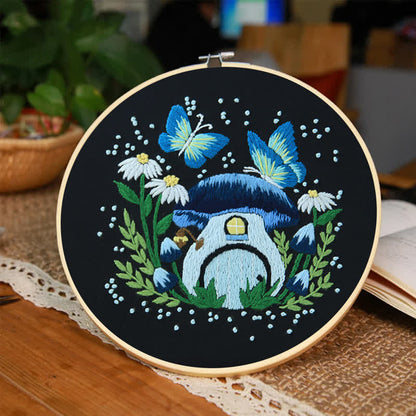 Rubbyoo Embroidery Kit - Blue Dreamy Glowing Mushroom House