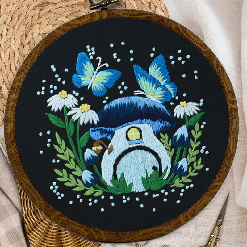 Rubbyoo Embroidery Kit - Blue Dreamy Glowing Mushroom House