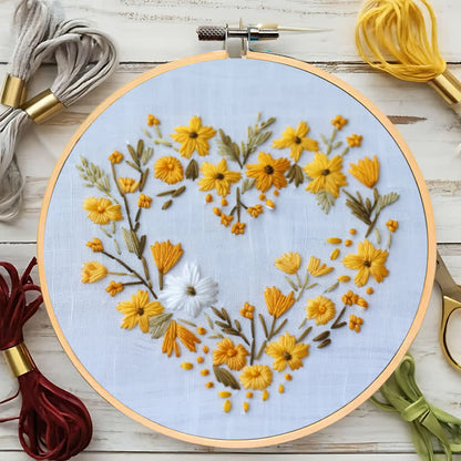 Rubbyoo Embroidery Kit - Orange Floral Heart Wreath