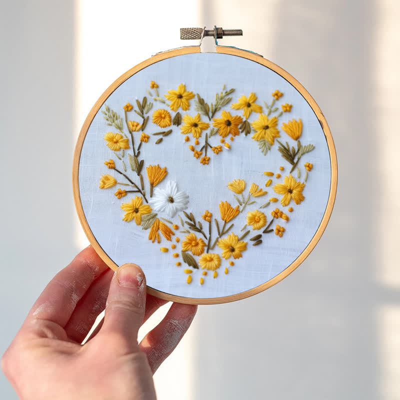 Rubbyoo Embroidery Kit - Orange Floral Heart Wreath