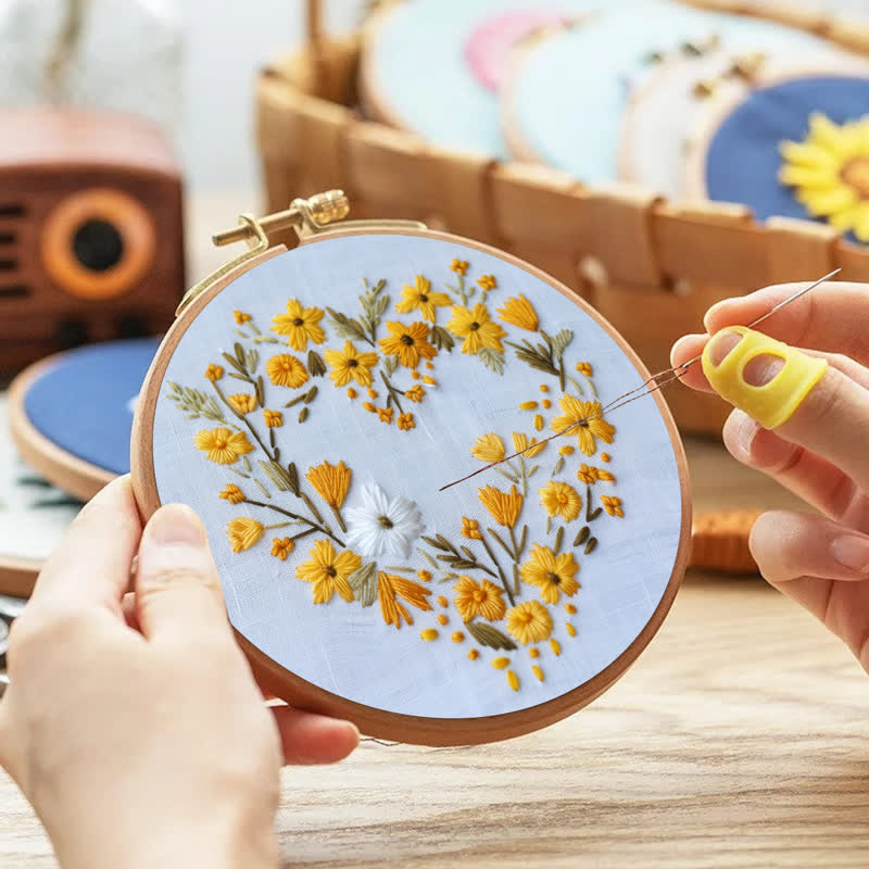 Rubbyoo Embroidery Kit - Orange Floral Heart Wreath