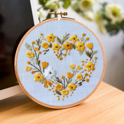 Rubbyoo Embroidery Kit - Orange Floral Heart Wreath