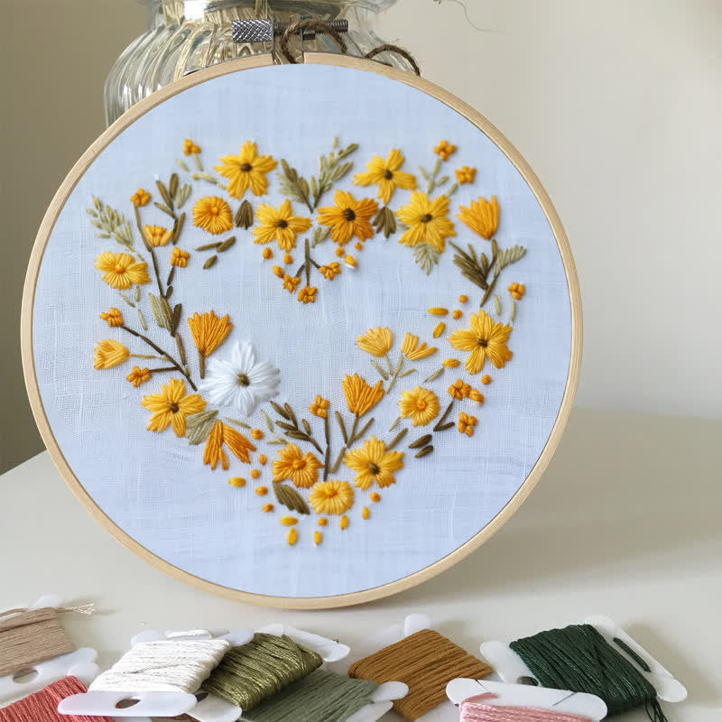 Rubbyoo Embroidery Kit - Orange Floral Heart Wreath