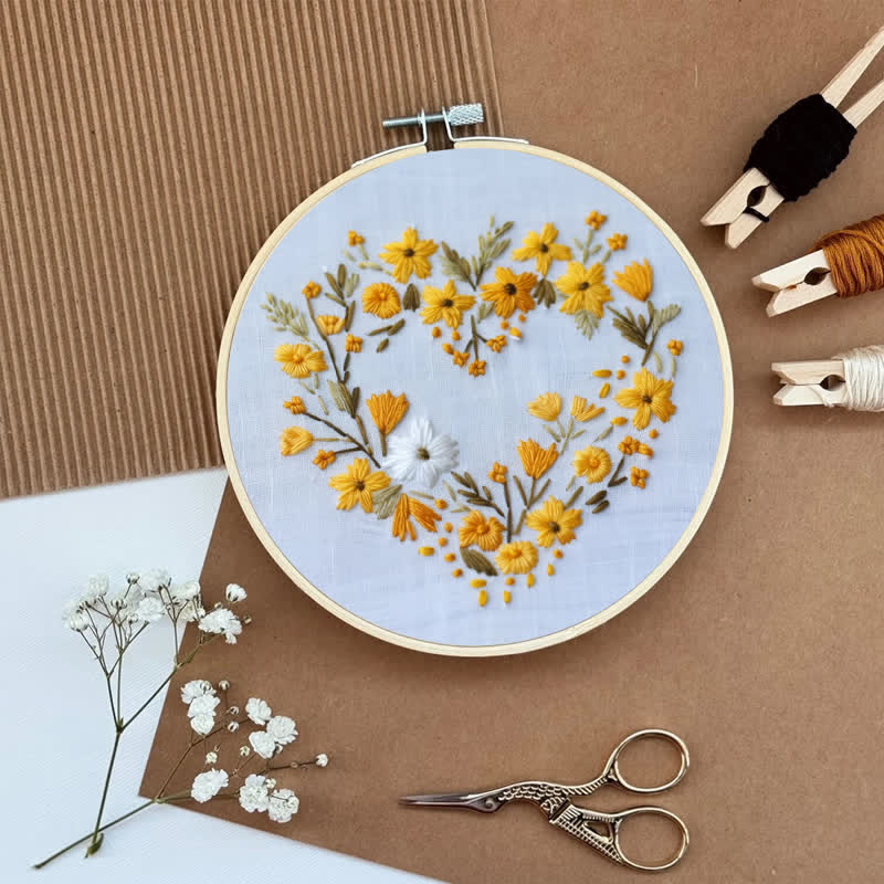 Rubbyoo Embroidery Kit - Orange Floral Heart Wreath