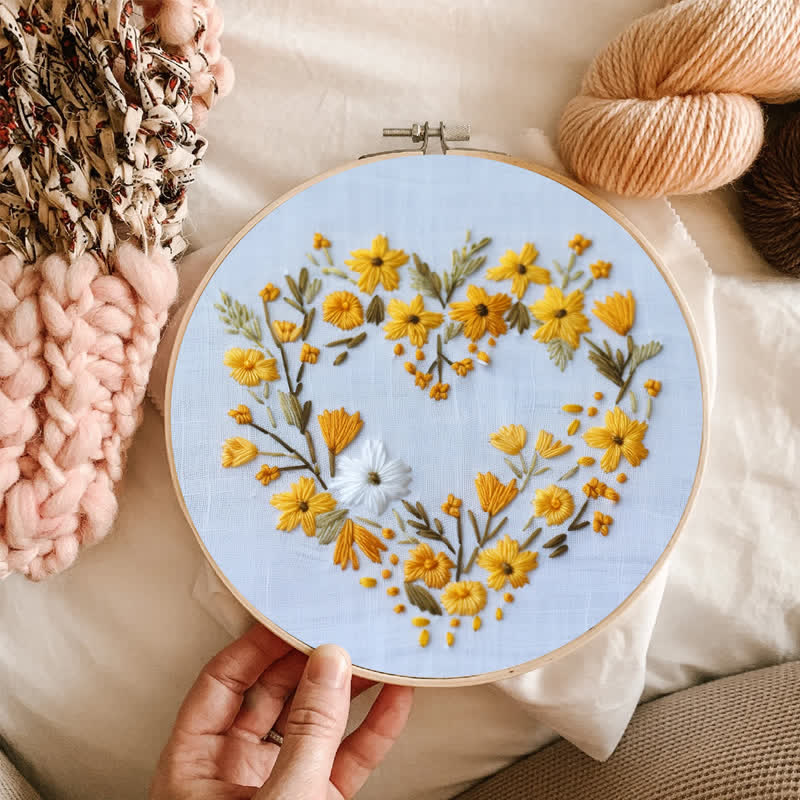 Rubbyoo Embroidery Kit - Orange Floral Heart Wreath