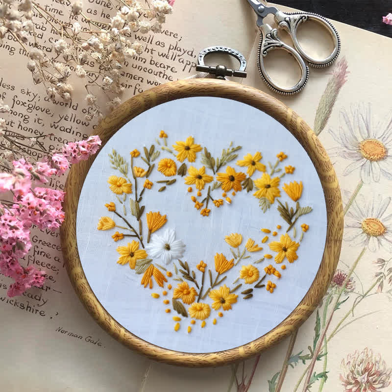 Rubbyoo Embroidery Kit - Orange Floral Heart Wreath